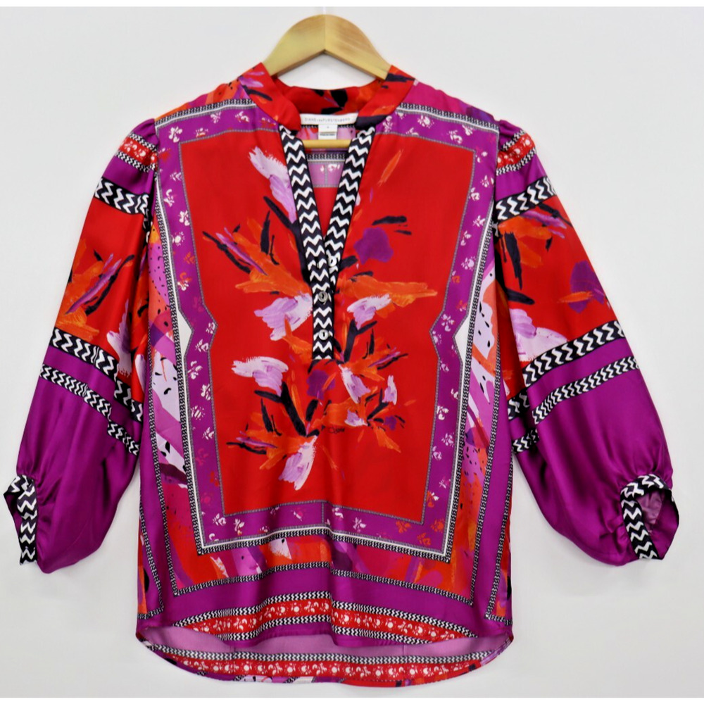 Diane Von Furstenberg Silk Top with Balloon Sleeves Size 0 (X-Small)